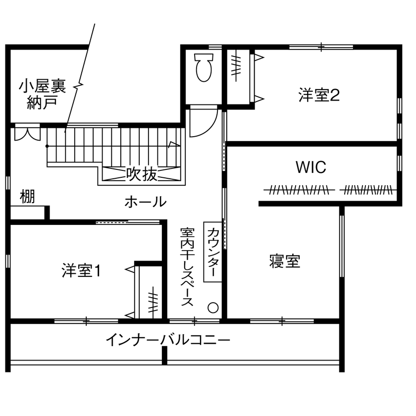 三昭堂 【一宮市/2000万円台/間取り図】薪ストーブで日常に安らぎを。本格キッチンで料理も捗るおしゃれな2階建ての間取り図（3LDK）2階