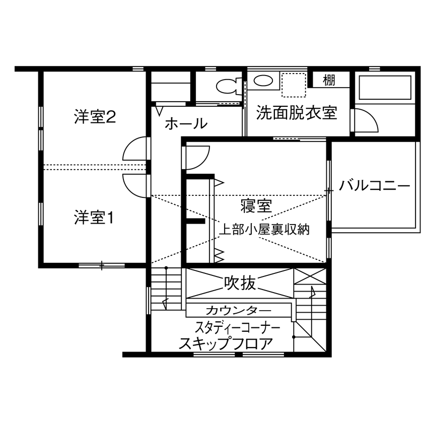 三昭堂 【北名古屋市/間取り図/2000万円台】スキップフロアで立体的な空間をデザイン。家族の居場所満載の家の間取り図（3LDK）2階