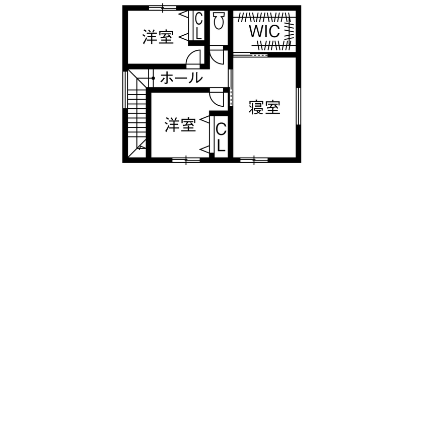 三昭堂 【稲沢市/20代/コの字型/ペット】感性に働きかける展示場を参考に、20代で建てたCool Designの半平屋の間取り図（4LDK）2階