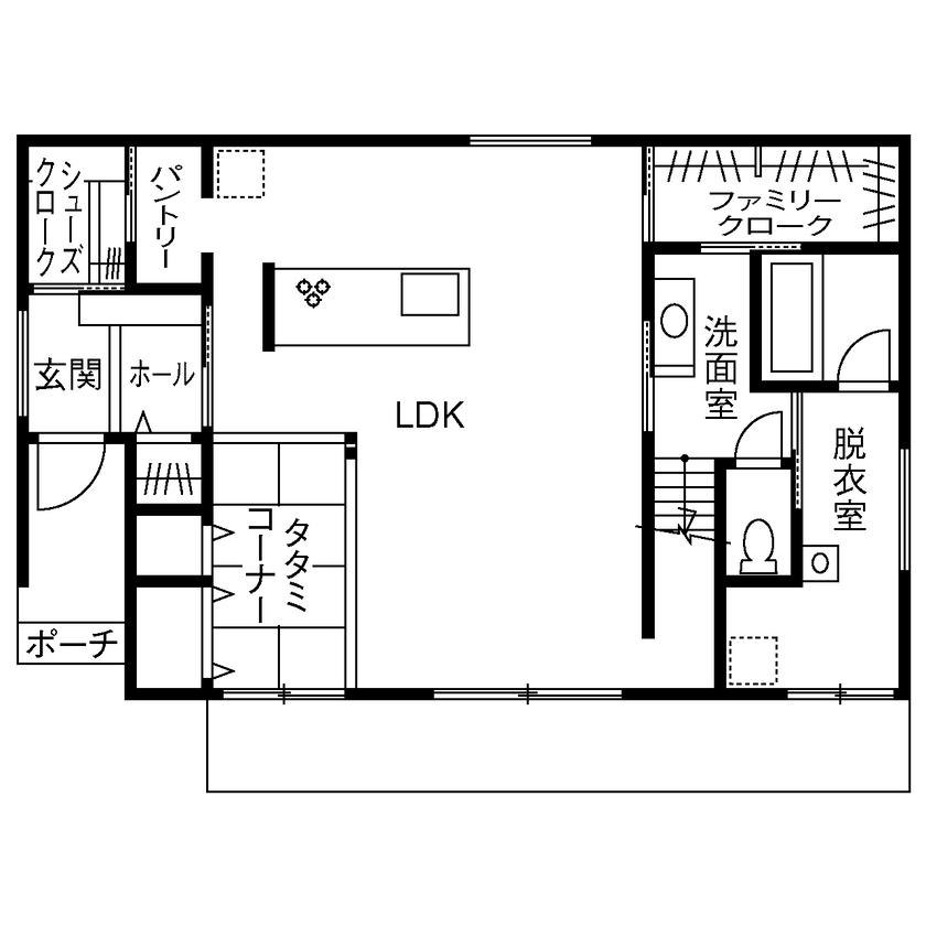 三昭堂 【一宮市/回遊動線/ランドリースペース】外壁タイルが目を惹くナチュラルで心地よい寄棟屋根の家の間取り図（3LDK）1階