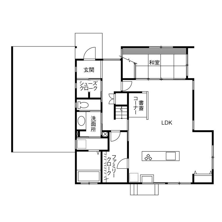 ビクトリーホーム 【2000万円台/充実収納/ウッドデッキ/土間玄関/間取り図】カフェ風のナチュラルな雰囲気×ガレージのある家の間取り図（4LDK）1階