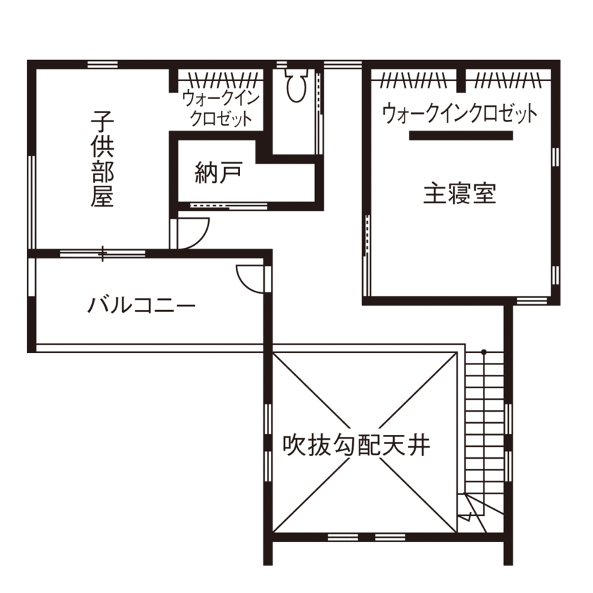 ビクトリーホーム 【秦野市/2499万円/吹き抜け/充実収納/間取り図】生活感のない、非日常感のあるラグジュアリーな注文住宅の間取り図（2LDK）2階