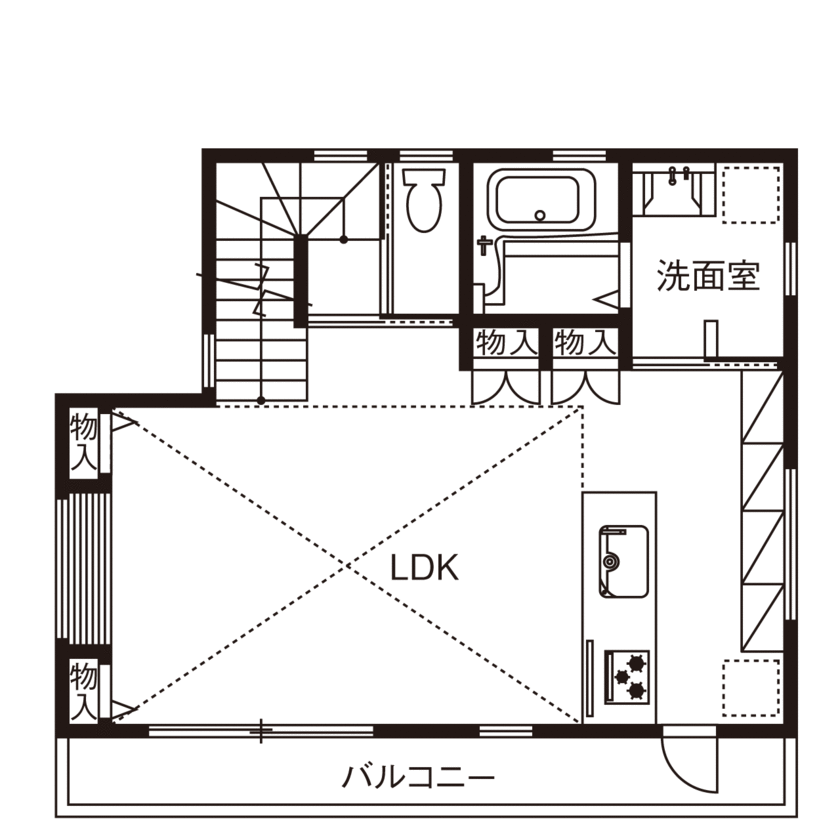 ビクトリーホーム 【2283万円/ロフト/充実収納/間取り図】家事をスムーズにする設計と勾配天井によるのびやかな2階LDKの家の間取り図（2LDK）2階