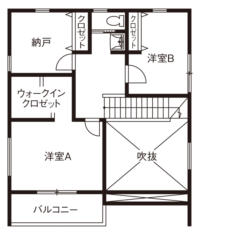 ビクトリーホーム 【2465万円/吹き抜け/耐震等級3/間取り図】共働きを支える動線とリラックスできる空間の個性ひかる注文住宅の間取り図（2LDK）2階