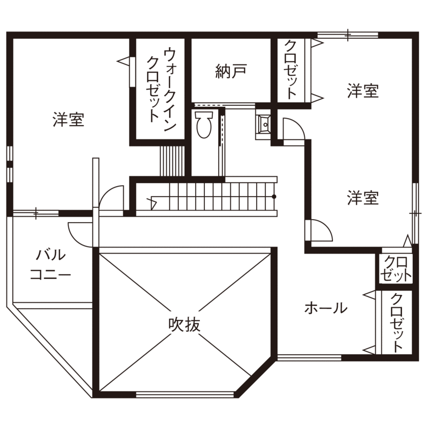 ビクトリーホーム 【3000万円台/吹き抜け/間取り図】外とフラットに繋がるリビングで視線を気にせず子どもとのびのび暮らす家の間取り図（2LDK）2階