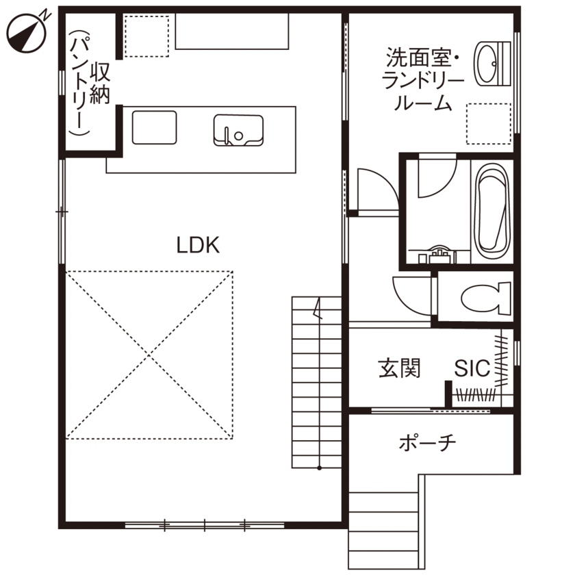 アークホーム　一級建築士事務所 【2000万円台/吹き抜け/間取り図有】ぬくもりと開放感いっぱいのLDKでのびのびと。20代で叶えた理想の家の間取り図（2LDK）1階