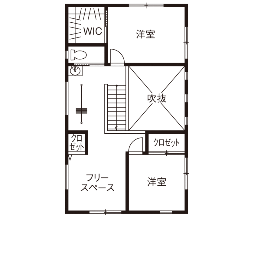 アークホーム　一級建築士事務所 【1000万円台/吹き抜け/間取り図有】「家族の距離が近くに感じます」…木と開放感に包まれた、絆を深める家の間取り図（2LDK）2階