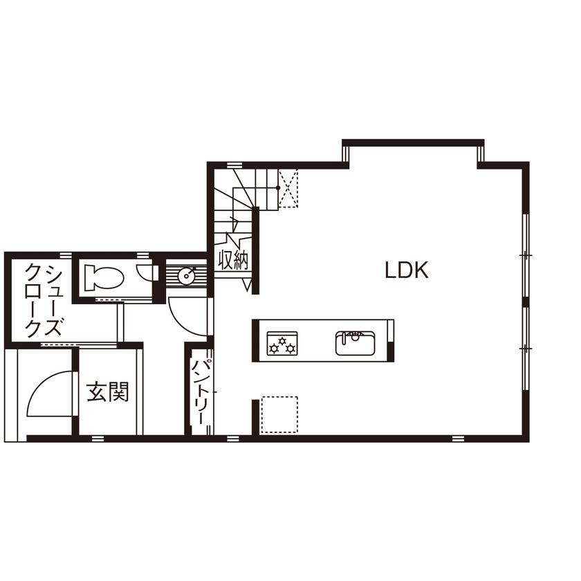 アークホーム　一級建築士事務所 【2000万円台/家事をラクに/間取り図有】建築士ならではのアイデアに注目！開放的で爽やかなパノラマLDKの間取り図（3LDK）1階