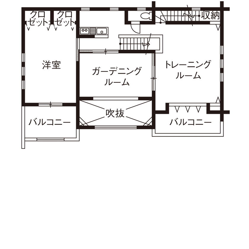 アークホーム　一級建築士事務所 【3000万円台/吹抜け/中庭/間取り図有】ライトコートで内と外をつないだ、自然の心地よさあふれる邸宅の間取り図（4LDK）2階