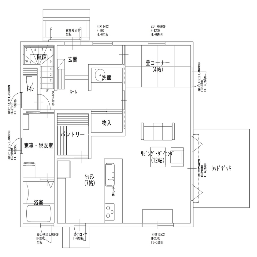 まるるのおうち 【間取り図あり/1700万円台】シンプルデザインに和を取り入れた、洗い出しの土間がある家の間取り図（4LDK）1階