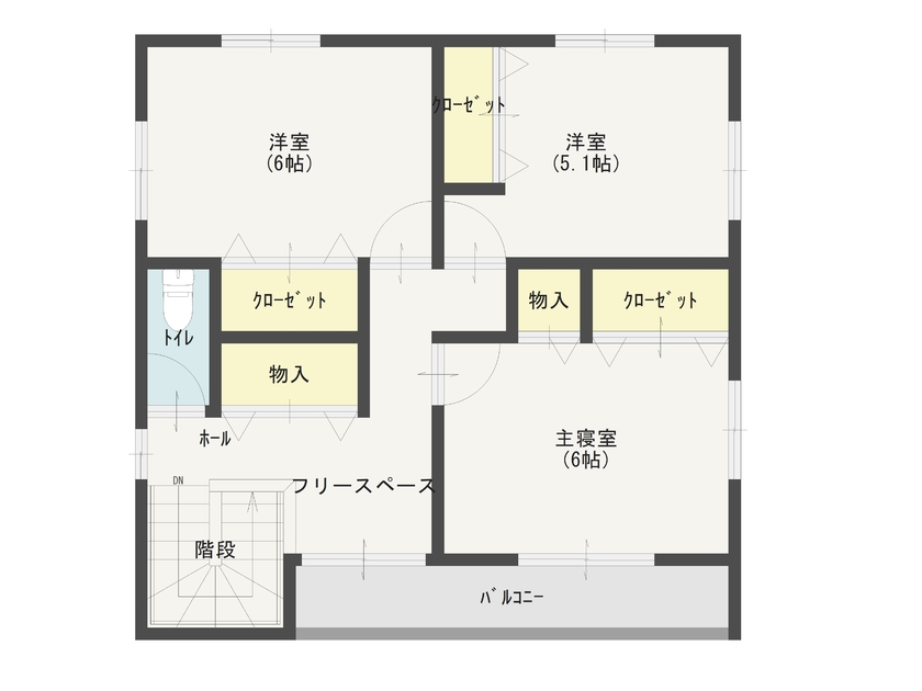 まるるのおうち 【1500万円台/30坪/間取り図】4人家族の想いが詰まった、ゆっくりとくつろげる４LDKの家 の間取り図（4LDK）２階