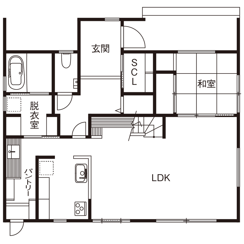 明建ハウス 【和歌山市／2000万円台／間取り図あり】好きな海を彷彿とさせるブルー×木の梁が印象的なリビングのある家の間取り図（4LDK）1階