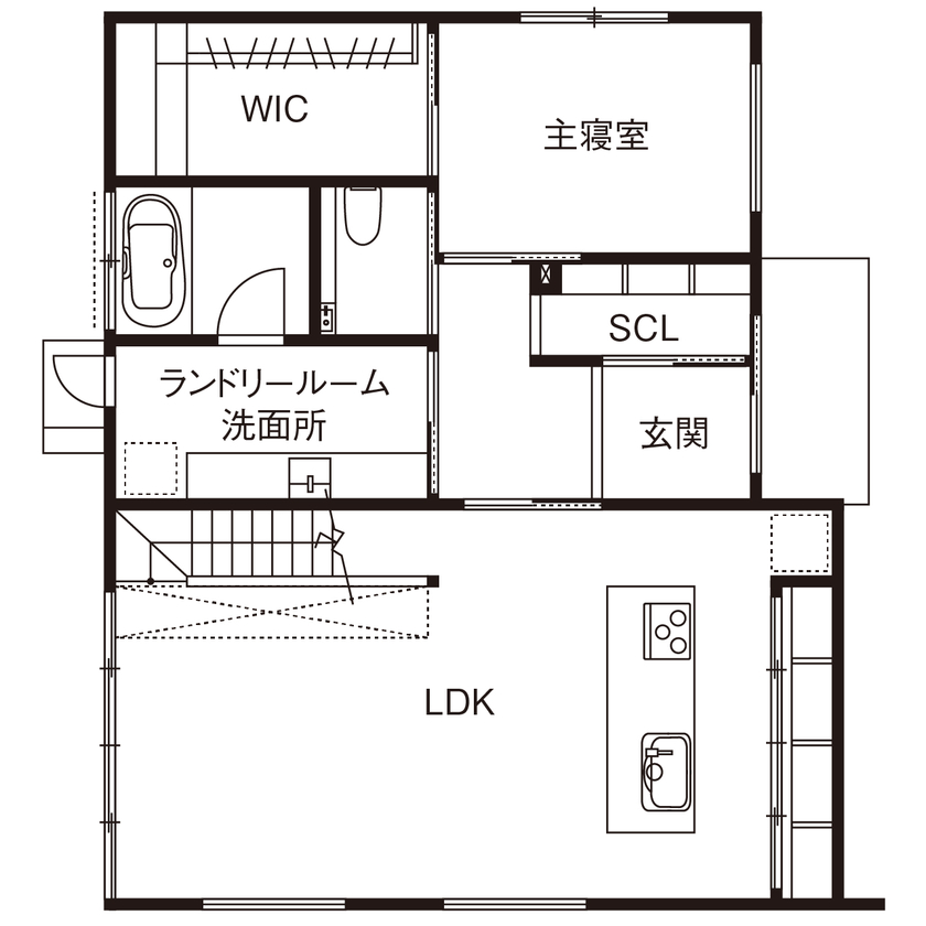 明建ハウス 【和歌山市／3000万円台／間取り図あり】見晴らしのいいアウトドアリビングでBBQやサウナを楽しむ家の間取り図（4LDK＋納戸）1階