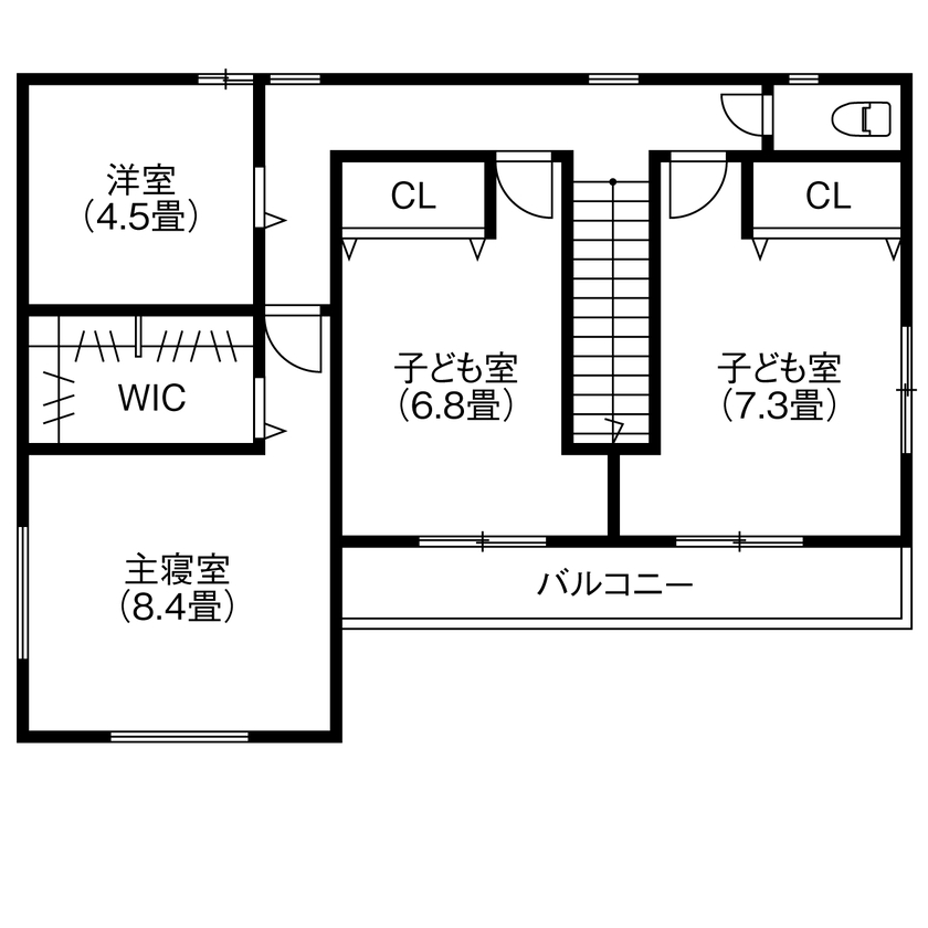 Relax home 【3000万円台/アウトドアリビング/40坪台/間取り図】風を感じるダイニングとガーデンキッチンのある家の間取り図（4LDK＋テラス）2階