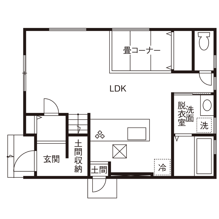 ａｒｄ（アルデ） 【1000万円台/リビング階段/土間収納】白×黒にレンガや木目調がアクセントのブルックリンスタイルの間取り図（3LDK）1階
