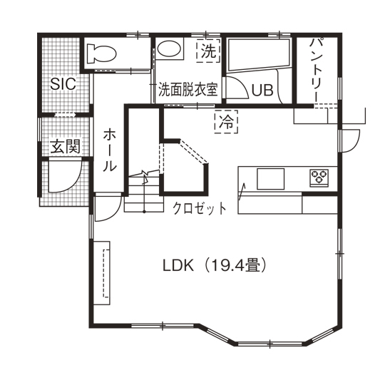 アヴィエスホーム 【間取り図有/32坪/1,500万円～1,999万円】塗り壁の爽やかさをまとったカフェ風リビングのおうちの間取り図（3LDK）1階