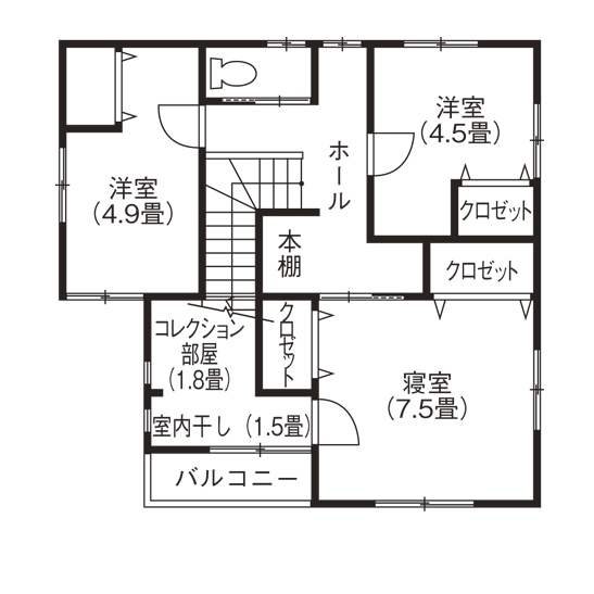 アヴィエスホーム 【間取り図有/32坪/1,500万円～1,999万円】塗り壁の爽やかさをまとったカフェ風リビングのおうちの間取り図（3LDK）2階