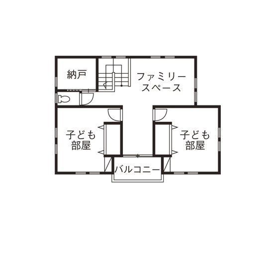 アヴィエスホーム 【間取り図有/39坪】自然素材がいっぱいのアメリカンサーファーズハウスデザインと家族の健康の両方を確保の間取り図（3LDK）2階