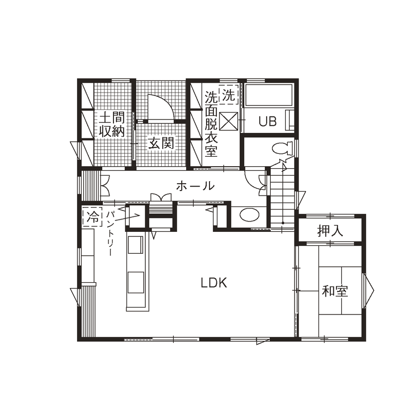 アヴィエスホーム 【間取り図有/39坪/2,200～2,299万円】自由度の高さと対応力が魅力！爽やかな塗り壁が心地いい家の間取り図（4LDK）1階