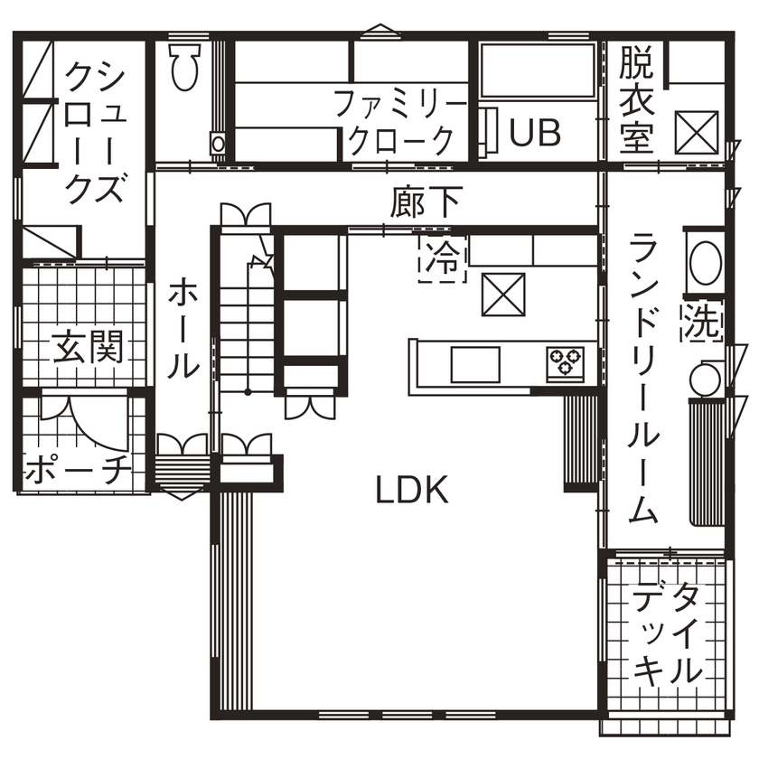 アヴィエスホーム 【間取り図有/45坪/2200万円～2299万円】家族に合った収納計画や8の字の動線が嬉しい、南欧風の住まいの間取り図（2LDK）1階