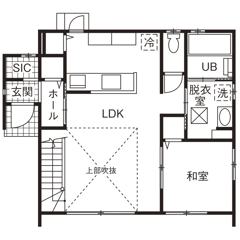 アヴィエスホーム 【間取り図有/27坪/1600万円】「健康塗り壁」で爽やかな毎日を。家族を身近に感じる暮らしやすい住まいの間取り図（4LDK）1階