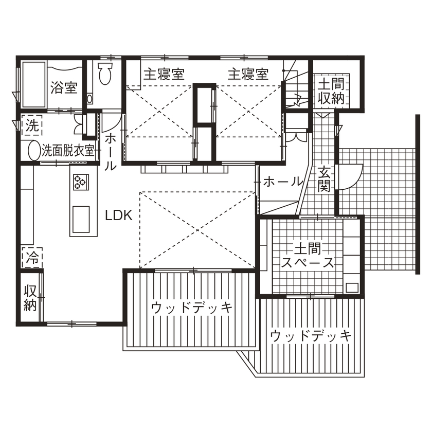 コンチネンタルホーム 【平屋/間取り図有】風や陽光、緑の輝き。四季の移ろいを身近に感じる暮らしの間取り図（3LDK）1階