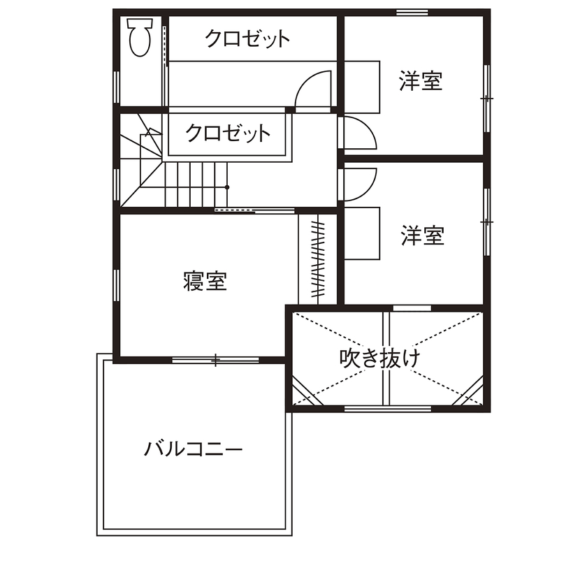 助川工務店 【2000万円台|20坪台|間取り|高気密高断熱】もみの木に包まれる開放空間。リビングの吹き抜けが心地よい家の間取り図（3LDK）2階