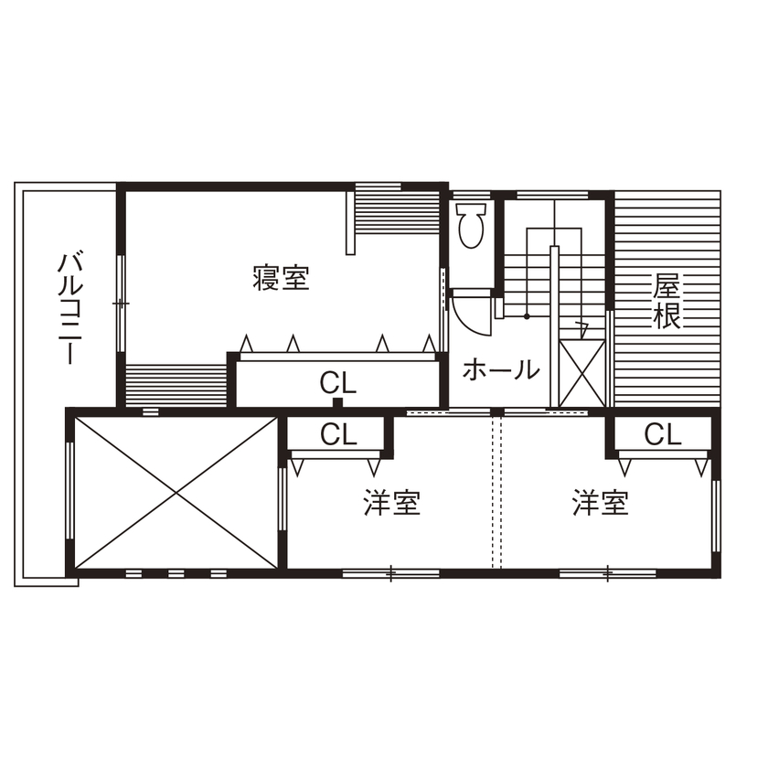 マルマインハウス 【生駒市/3000万円台/36坪/2階建て/間取図】ZEHを超える断熱性能「HEAT20」で吹き抜けでも年中快適に暮らすの間取り図（3LDK+和コーナー＋SCL）2階