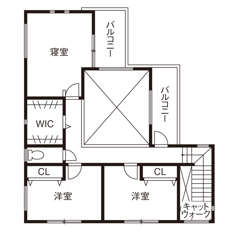 マルマインハウス 【奈良県/2820万円/間取り有】吹き抜けリビングとひと続きのテラス　こだわり抜いた設計力で一体感のある家の間取り図（3LDK+DEN+WIC+SCL）2階