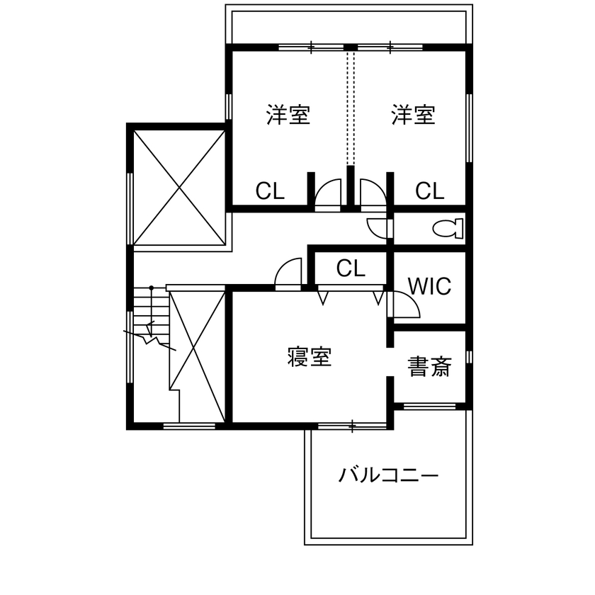 マルマインハウス 【生駒郡/3000～3500万円/グランドピアノのある家/間取り】2つの吹抜けが立体感を演出する、上質感漂う邸宅の間取り図（3LDK）2階