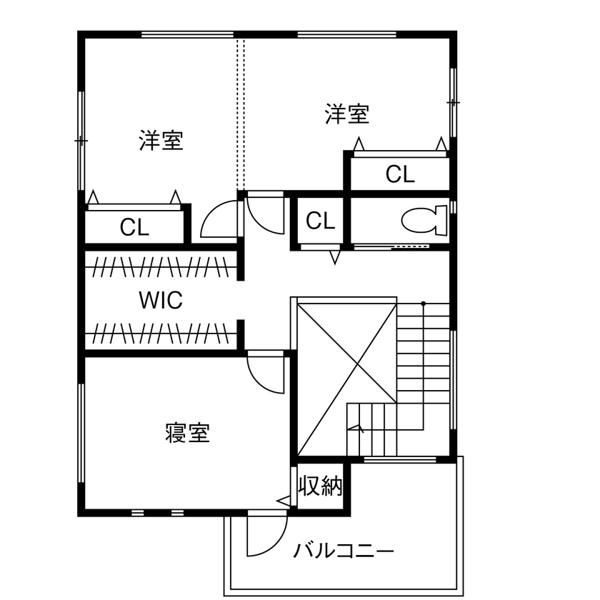 マルマインハウス 【大和郡山市/2000万円台/30坪/2階建て/間取図】白×くすみカラーで映える、生活感を隠した癒しの家の間取り図（3LDK+ヌック）2階