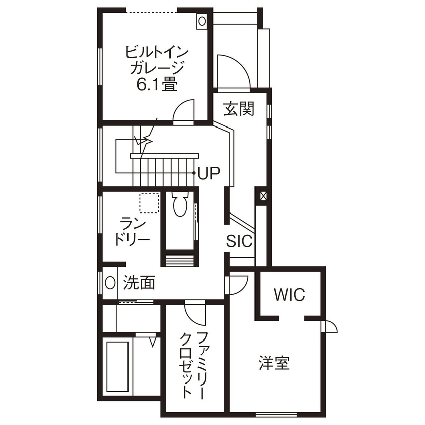 マルマインハウス 【奈良市/3000万円台/間取り有】ビルトインガレージも広々リビングも実現。家族みんなの理想を叶えた家の間取り図（3LDK+車庫+ランドリー）１階
