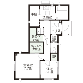 トヨタホーム 都市の家に光と風を呼び込む設計力　明るく広びろとした空間に人が集うの間取り図null1階