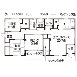トヨタホーム ２回目の家づくりだから実現できた　夫婦にちょうどいい理想の平屋の間取り図null1階