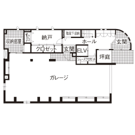 トヨタホーム 中庭と吹き抜けで光あふれる空間に。構造の強さが、自由なプランを実現の間取り図null1階