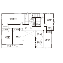トヨタホーム 中庭と吹き抜けで光あふれる空間に。構造の強さが、自由なプランを実現の間取り図null3階