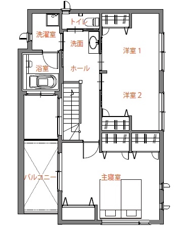 トヨタホーム 開放感あふれるリビングに家族が集う家の間取り図null2階