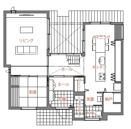 トヨタホーム 開放的な吹き抜けと、洗練されたデザインがゆとりを感じさせる住まいの間取り図null1階