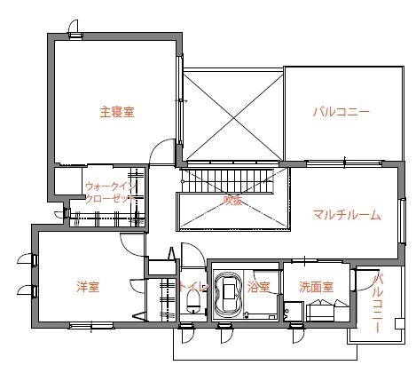 トヨタホーム 開放的な吹き抜けと、洗練されたデザインがゆとりを感じさせる住まいの間取り図null2階