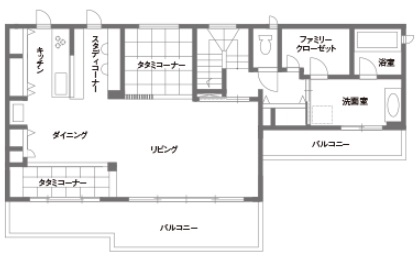 トヨタホーム 大きな開口で光あふれる開放的なリビングが家族のメインステージの間取り図null2階