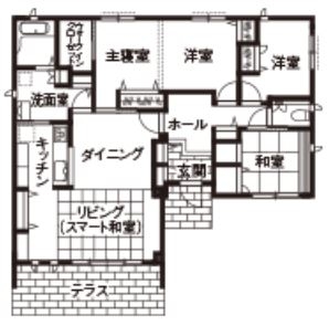 トヨタホーム 落ち着きある和モダンがテーマ。空間も心もすっきりと穏やかに暮らすの間取り図（4LDK）１階