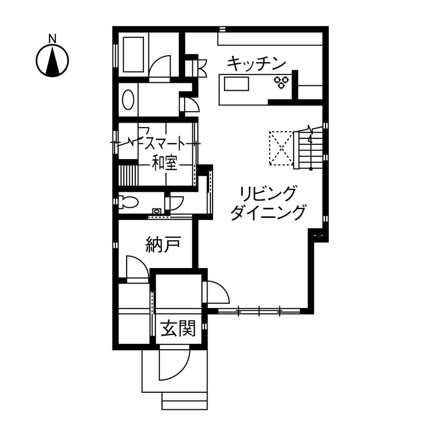 トヨタホーム 【45坪以下/収納充/間取り図あり】実家事室や趣味のスペースも。快適・家事ラクな住まいの間取り図（4LDK）１階