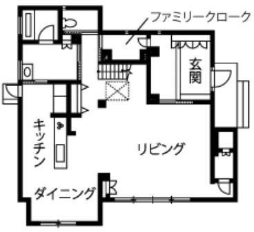 トヨタホーム 外とつながる34帖の広々LDK。生活動線を考えた収納計画で常に美しい住まいの間取り図（3LDK）１階