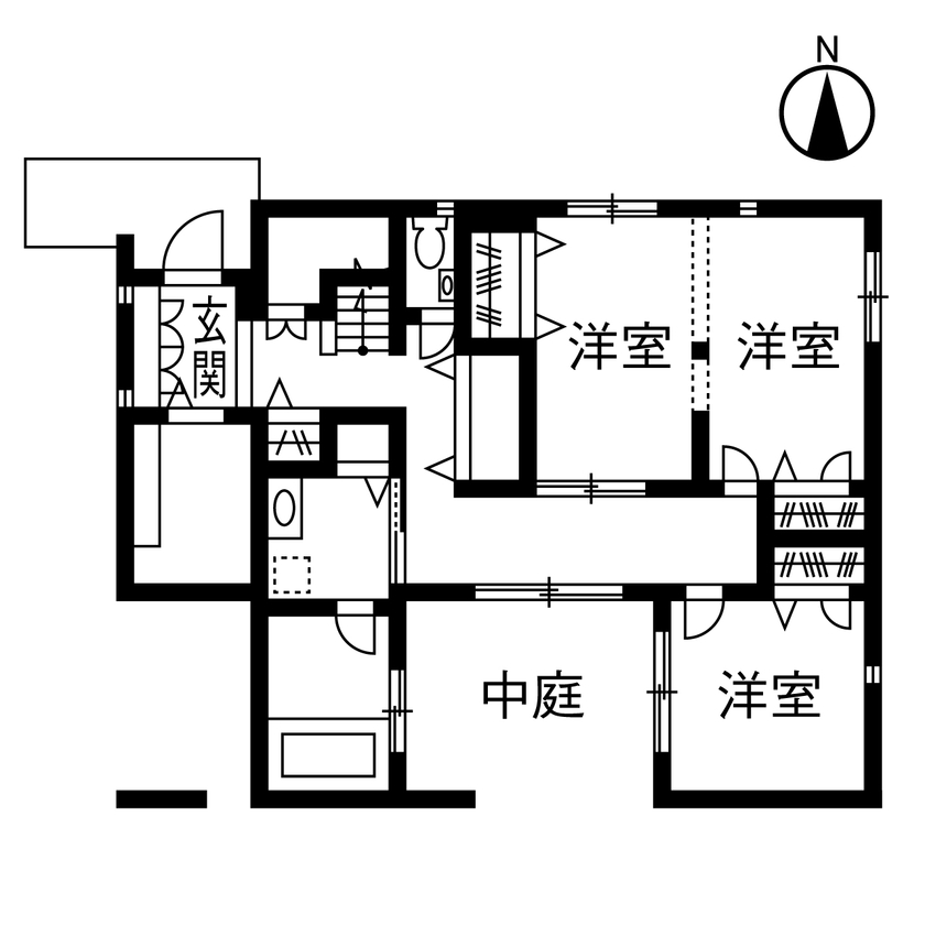 トヨタホーム 【65坪以下/屋上/大開口】明るさと開放感を重視の広々LDKを2階に。家族5人がゆったり暮らせる都市の3階建ての間取り図（4LDK）1階