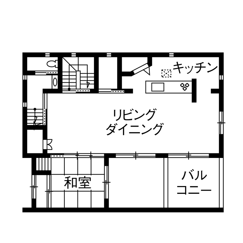 トヨタホーム 【65坪以下/屋上/大開口】明るさと開放感を重視の広々LDKを2階に。家族5人がゆったり暮らせる都市の3階建ての間取り図（4LDK）2階