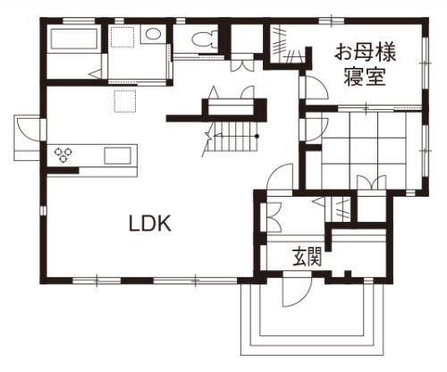 トヨタホーム 全館空調「スマート・エアーズ」で家族みんなが快適。大空間LDKのある二世帯住宅の間取り図（5K以上）1階