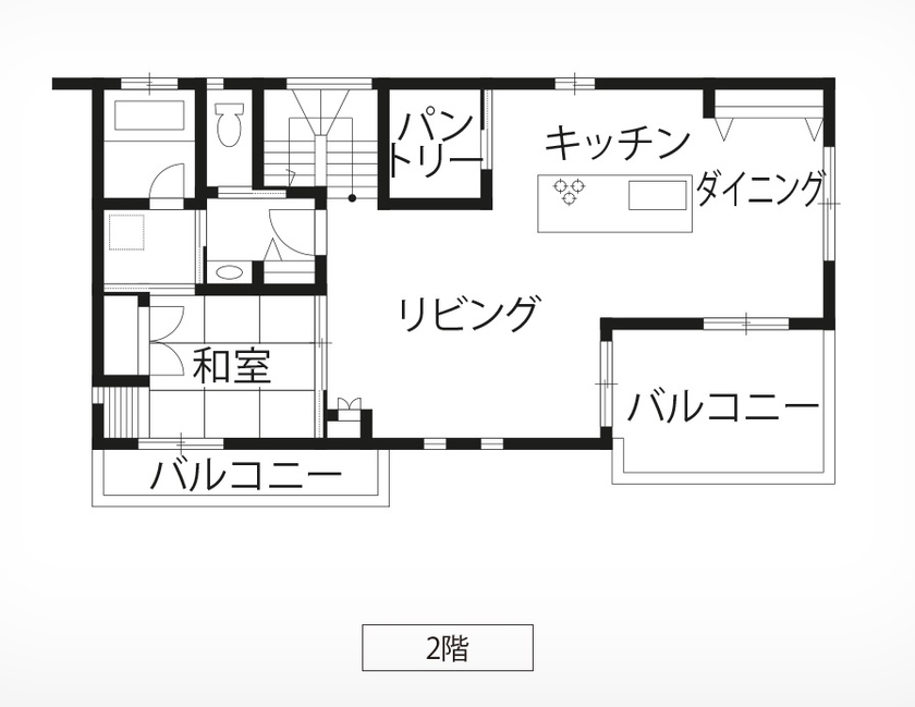 トヨタホーム 窓の向こうに広がる眺望を生かした開放的な2階LDK。大好きな自転車を楽しむこだわり空間も自慢の間取り図（5K以上）2階