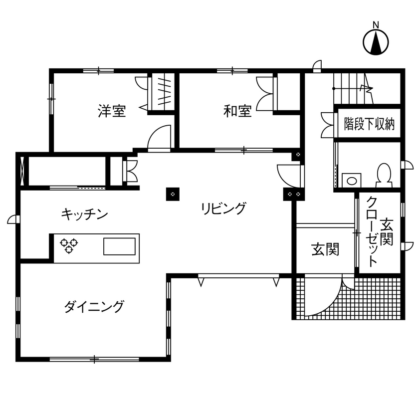 トヨタホーム 【50坪以下/間取り図あり/全館空調】洗練デザインと動線美。吹抜け空間を全館空調で快適にの間取り図（4LDK）1階
