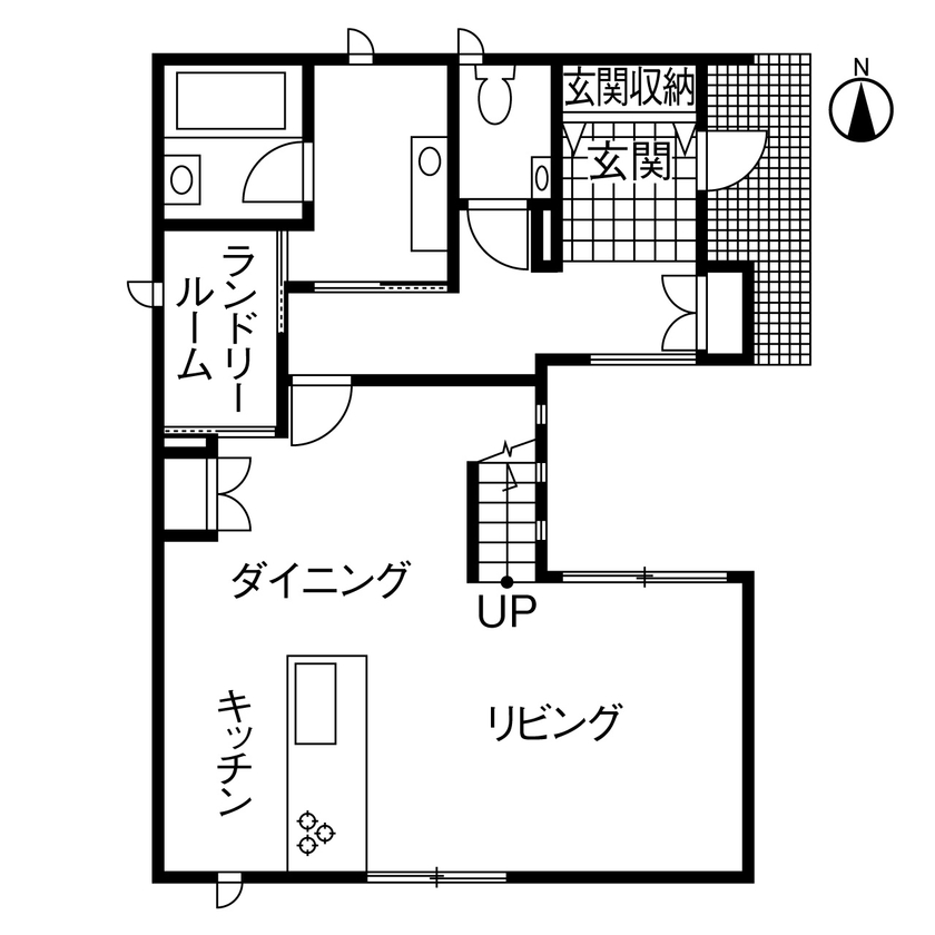トヨタホーム 【40坪以下/全館空調】スタイリッシュモダンで統一した空間に、たっぷりの採光と間接照明で温もりをプラスの間取り図（3LDK）1階