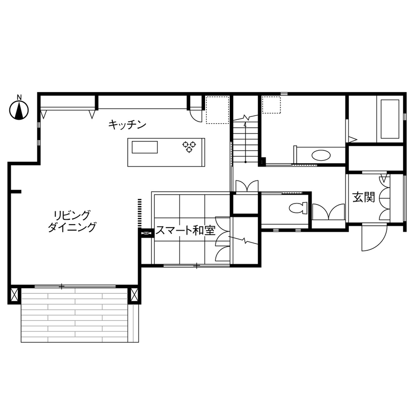 トヨタホーム 【45坪以下/全館空調/太陽光発電】シンプルな佇まいに、毎日の暮らしやすさと全館空調の快適さを詰め込んでの間取り図（4LDK）1階